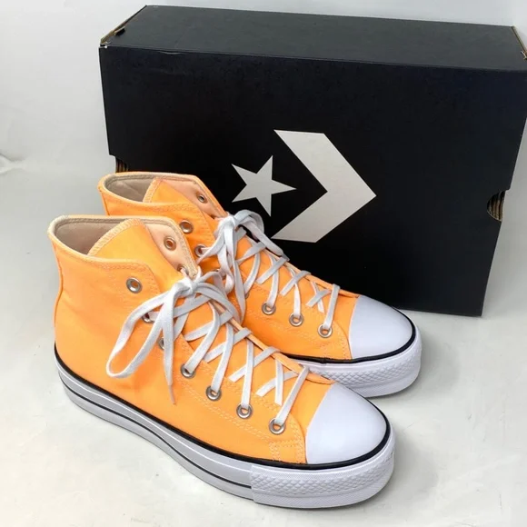 Converse Ctas Lift Platform For Women Sneakers Orange Canvas High Top SB A03052F - Picture 5 of 10